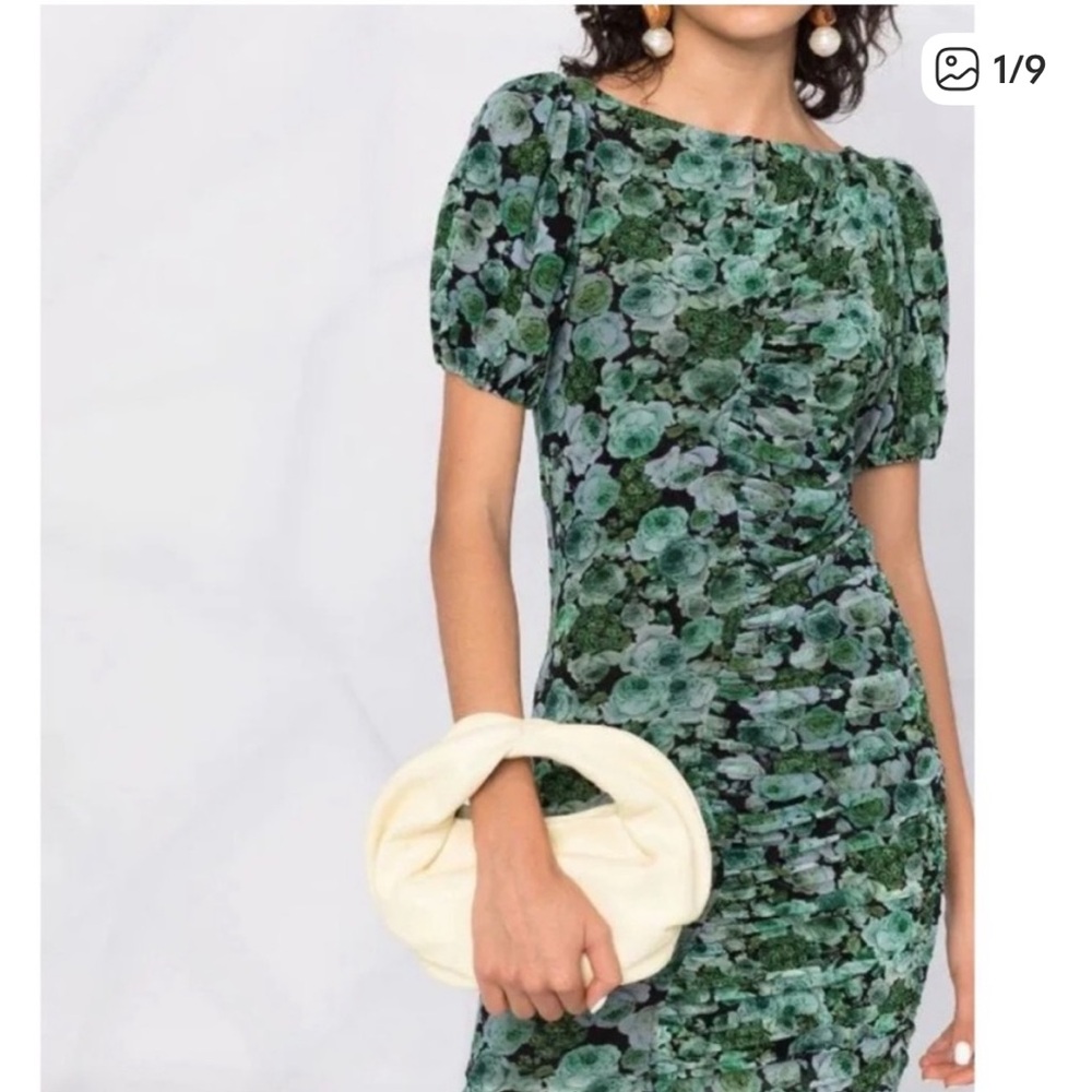 GANNI Floral Green and Black Dress